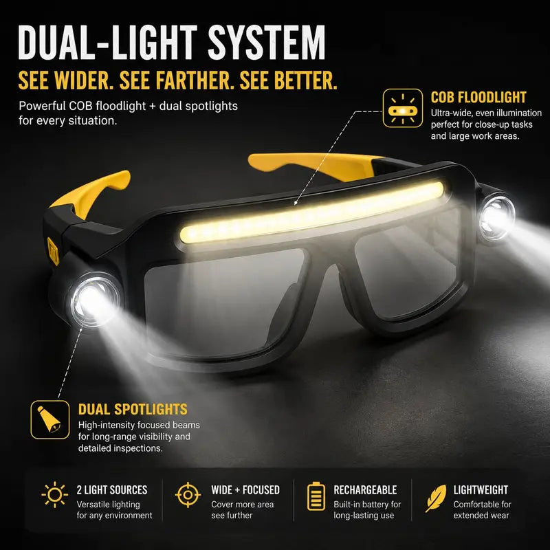 Wide COB light bar plus two side spotlights